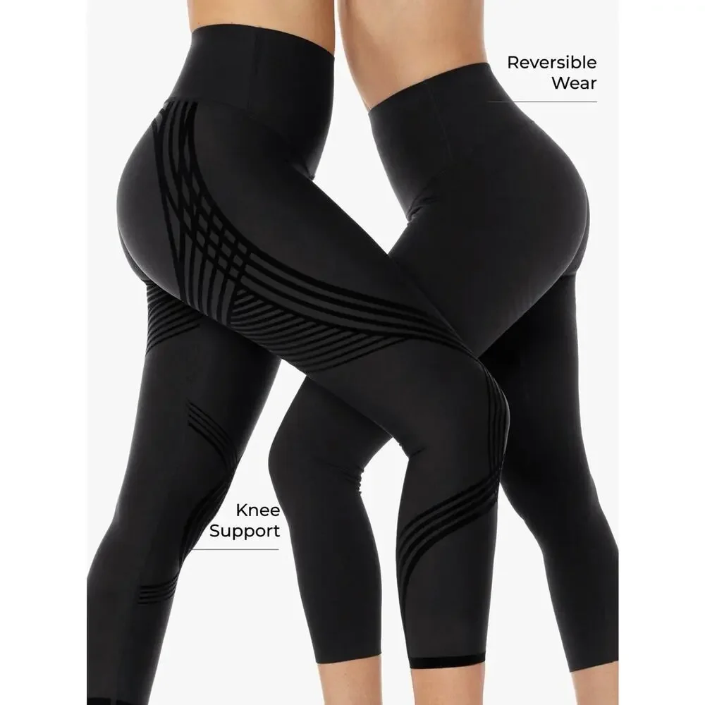 FANKA Body Sculpt 7/8 Leggings M Black High Rise Reversible Compression Yoga - Picture 12 of 14